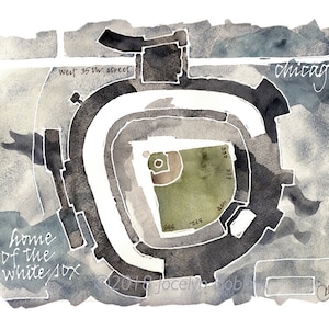 White Sox Park, Chicago, impresión de mapa firmada de edición limitada a partir de una pintura de acuarela original, 8 x 10