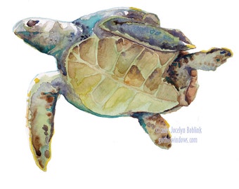 Green Sea Turtle, giclee print from original watercolor painting, 8x10