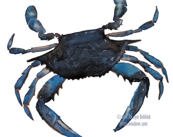 Maryland Blue Crab, giclee print from original watercolor painting, 8x10