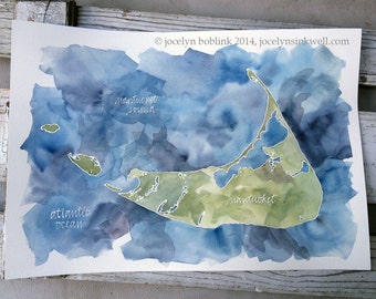 Island Map, Grand Scale, CUSTOM Watercolor Painting of Your Favorite Lake, Bay, or Beach 16x20 or 18x24 in