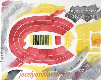 USC Trojan Football LA Coliseum, California, 8x10 giclee print from original watercolor painting