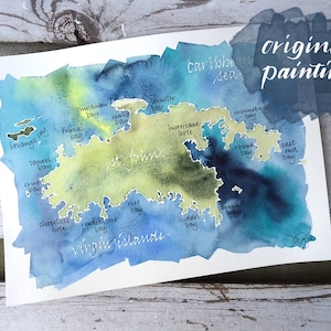 Carte aquarelle PERSONNALISÉE de votre lac, baie ou île préféré, avec calligraphie personnalisée 9 x 12" ou 11 x 14"