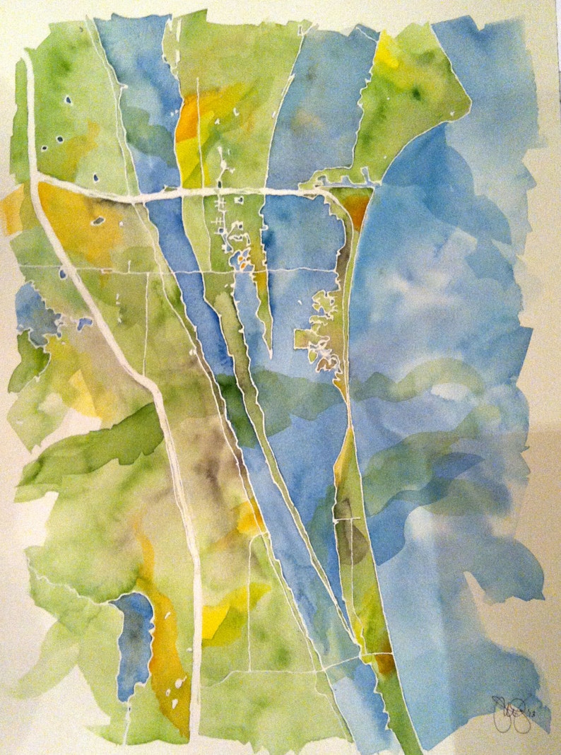 Grand Scale, CUSTOM original Watercolor Map painting of Your Lake, Island, or Beach 16x20 or 18x24 or 22x30 image 7