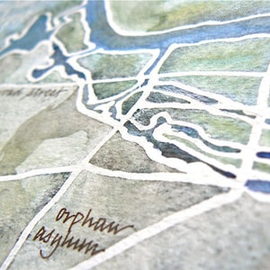 Carte aquarelle personnalisée de votre ville historique, vintage ou natale, en calligraphie 9 x 12 ou 11 x 14