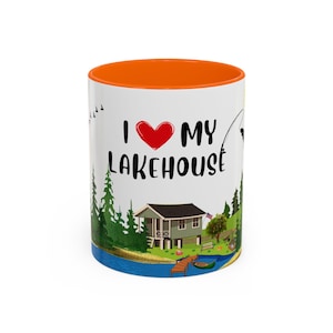 Ceramic Mug, Lakehouse Coffee Cup, Piney Woods Gift, Lake Life Scene, Morning Drink, Gift for Lakehouse Owner, Cabin Decor, Nature Lover