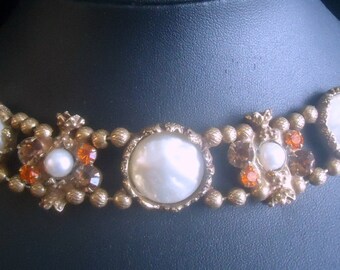 DeLizza and Elster a/k/a Juliana Open Back Faux Baroque Pearl Ball Chain Flat Bracelet EXTREMELY RARE