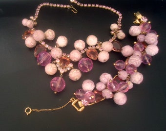 DeLizza and Elster a/k/a Juliana Purple  Lavender Fun Bead and Lavender Teardrop Glass Stone Cha Cha Necklace and Bracelet Hard to find
