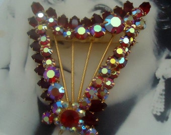 DeLizza and Elster a/k/a Juliana Opulent Tiered Ruby Red Harp Brooch.  EXTREMELY RARE