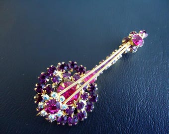 DeLizza and Elster a/k/a Juliana Amethyst and Fuchsia Banjo Mandolin Musical Instrument Figural Brooch VERY RARE