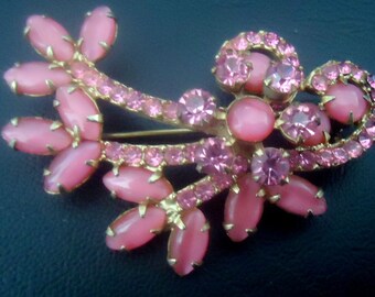 DeLizza and Elster a/k/a Juliana Round and Cushion Navette Moonstones and Fuschia Chaton Brooch Circa 1950's Hard to Find