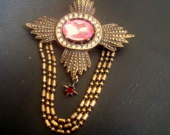 DeLizza and Elster a/k/a Juliana Gothic Chic Antiqued Gold Maltese Cross Dot Dash Ball Chain Brooch Hard to Find in this color palette.