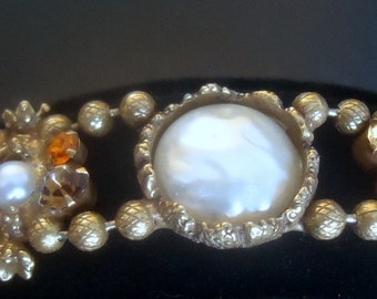 DeLizza and Elster a/k/a Juliana Open Back Faux Baroque Pearl Ball Chain Flat Bracelet EXTREMELY RARE