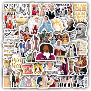 Set 60 Hami_lton Waterproof Vinyl Stickers Sheet – Musical Theatre Decals Featuring Quotes, Characters & Iconic Moments for Laptops