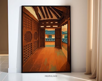 Korean Hanok House Print: Traditional Architecture Wall Art (Digital Download)