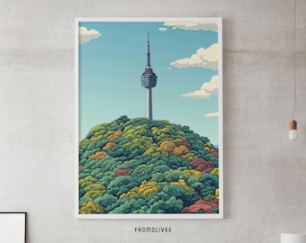 Seoul Tower Art Print: Korea Landscape Poster (Digital Download)