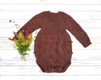 Made to Order Popcorn Baby Romper with Sleeves. Wool Baby Romper. Retro Style Popcorn Romper. Wool Baby Romper with Bobbles.