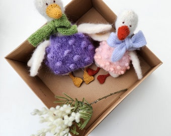 Hand Knit Goose Toy. Funny Goose Soft Toy. Knitted Softies. Baby Photo Prop.