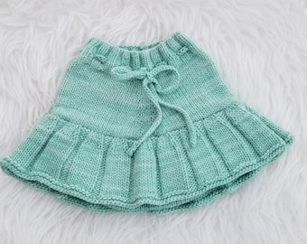 Baby Girl Bloomers with Pleated Skirt. Merino Wool Baby Bloomers. Knit Baby Bloomers. Retro Style Baby Skirt Bloomers.