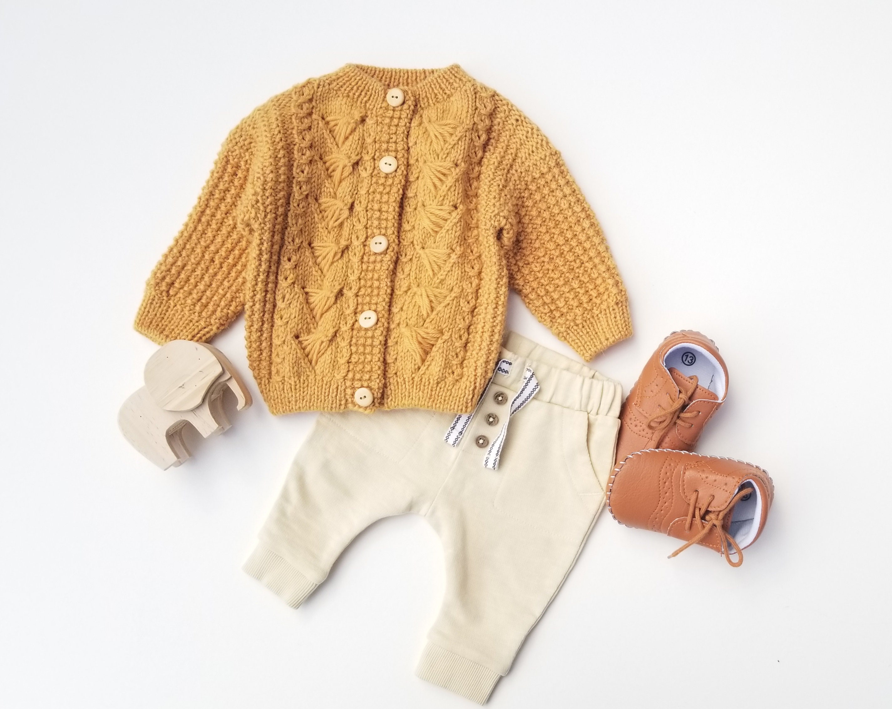 Mustard Baby Cardigan. Wool Baby 