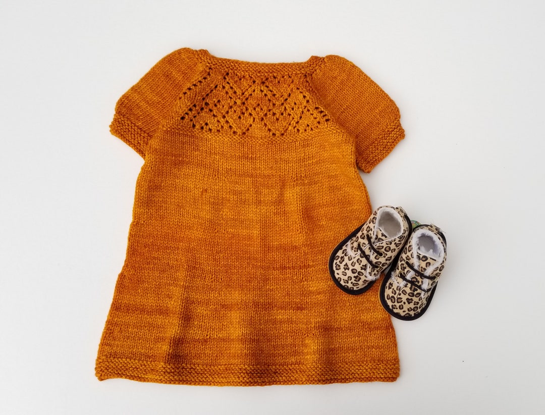 Merino Wool Baby Dress. Hand Knit Baby Dress. Lace Baby Dress. Knit