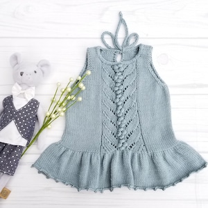 Top Bloom. Hand Knit Baby Girl Top. Cotton Baby Girl Top with Popcorns. Retro Style Baby Summer Top.