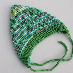 Clearance. Hand Knit Pixie Baby Bonnet. Cotton Baby Bonnet. Multicolored Cotton Baby Pixie Hat.