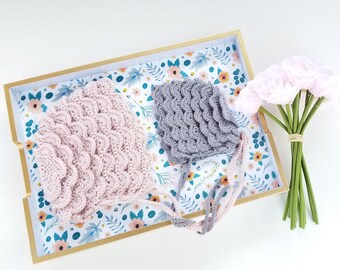 Clearance. Merino Wool Crocheted Flower Bonnet. Baby Photo Prop Bonnet. Retro Style Baby Bonnet. Newborn Gray Bonnet. Preemie Bonnet.