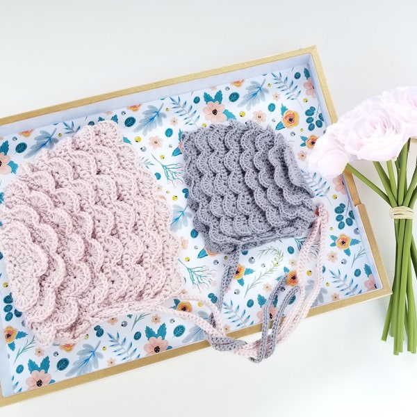 Merino Wool Crocheted Flower Bonnet. Baby Photo Prop Bonnet. Retro Style Baby Bonnet. Baby Pink Bonnet. Newborn Gray Bonnet. Preemie Bonnet.