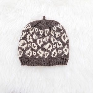 Clearance. Hand Knit Leopard Hat. Knit Wool Girl Hat. Warm Winter Hat. Leopard Print Hat.