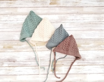 Hand Knit Wool Baby Bonnet, Unisex Pixie Hat