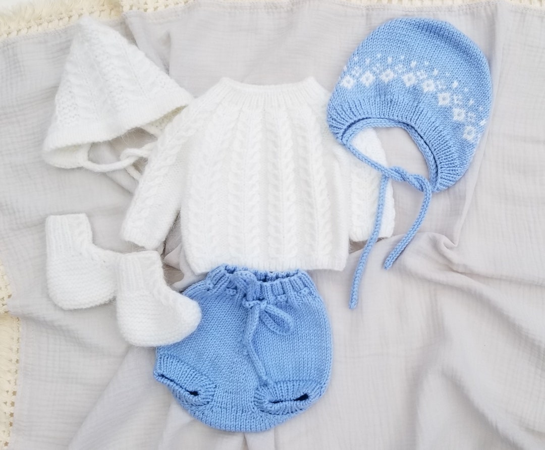 Angora Merino Wool Baby Boy Set. 5 Pieces Baby Boy Set. Sweater