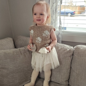 Garden Flower Vest. Hand Knit Baby Girl Vest with Rose Embroidery. Beige Vest with White Floral Embroidery. Alpaca Baby Girl Vest.
