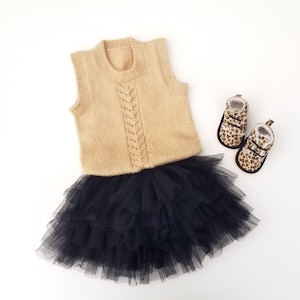 Knit Toddler Girl Vest. Toddler Slipover. Mohair Beige Slipover. Hand Knit Baby Girl Vest.