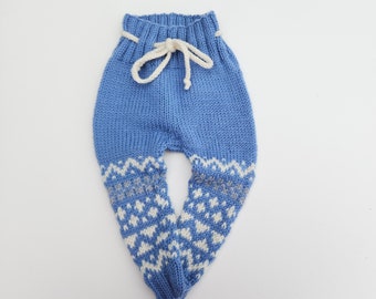 Baby Boy Colorwork Pants. Wool Baby Boy Pants. Hand Knit Baby Boy Pants.