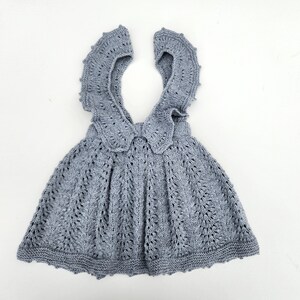Lace Baby Girl Skirt with Ruffled Straps. Hand Knit Baby Girl Skirt. Retro Style Baby Girl Knit Skirt. Hand Knit Girl Gray Skirt with Straps zdjęcie 4