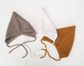 Merino Wool Baby Pixie Bonnet - Retro Style Knit Bonnet