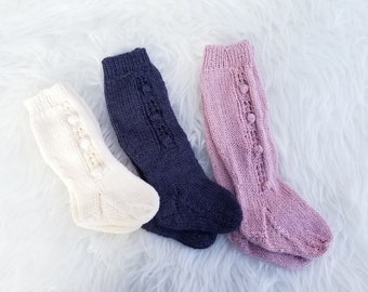 Knee High Baby Socks. Hand Knit Knee Baby Socks. Wool Baby Socks. Retro Style Baby Knee Highs. Neutral Color Baby Socks.