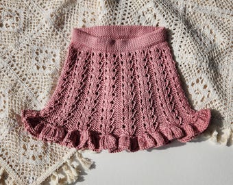 Gonna da neonata lavorata a mano a maglia con rose: misto cotone e pizzo, 0-3 mesi