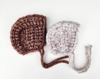 Popcorn Bonnets. Baby Girl Bonnets. Hand Knit Baby Girl Hat. Bobble Bonnet. Neutral Color Baby Girl Bonnet.