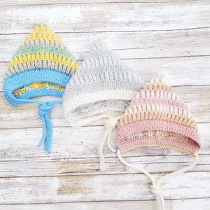 Clearance.Baby Pixie Bonnet. Brioche Baby Bonnets. Merino Wool Baby Bonnet. Mohair Baby Bonnet. Blue Bonnet. Pink Bonnet. White and Gray Hat