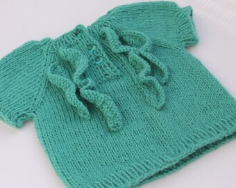 Sleeveless Baby Girl Top. Hand Knit Teal Girl Top. Sleeveless Baby Sweater. 3 months