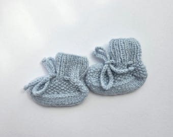 Hand Knit Baby Boy Alpaca Booties.