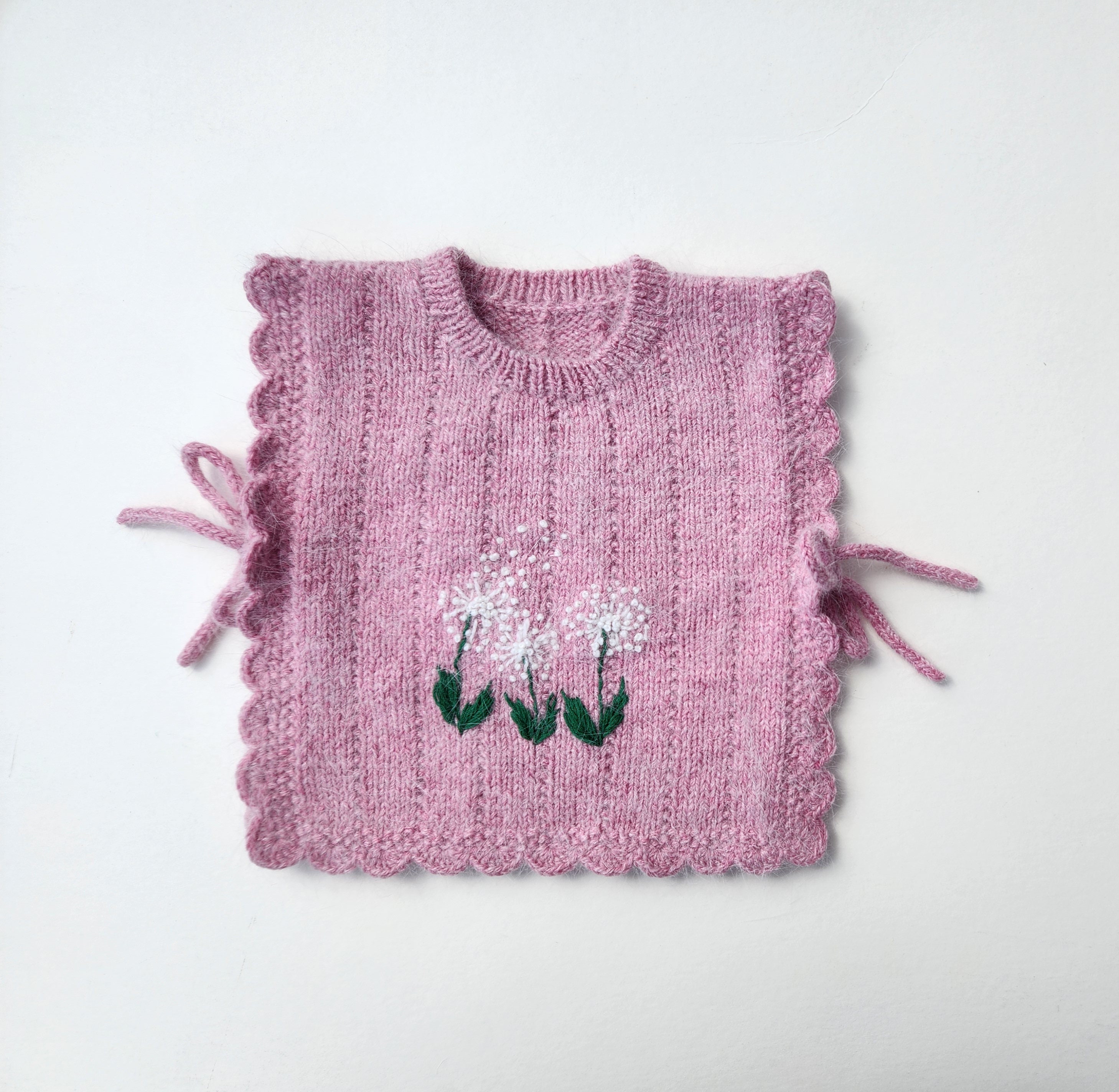 Embroidered Baby Girl Vest with Ties. Floral Embroidery Baby Vest. Hand Knit Baby Girl Vest. Retro Style Baby Vest. Baby Girl Photo Prop.