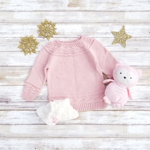 Merino Wool Baby Girl Sweater. Pink Merino Girl Pullover. Hand Knit Baby Girl Pullover.