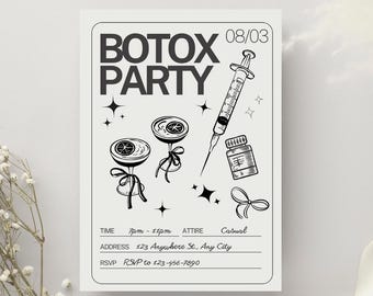 Hand Drawn Style Botox Party Invitation Template | Downloadable Party Invite | Medspa Botox Party | Fully Customizable Canva Template