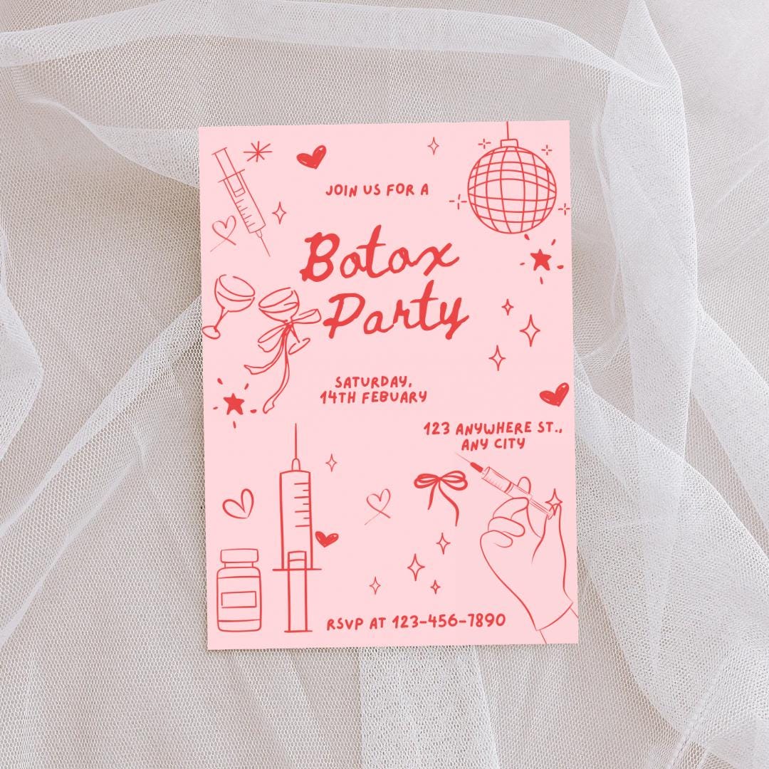 Hand Drawn Style Botox Party Invitation Template | Downloadable Party Invite | Medspa Botox Party | Fully Customizable Canva Template