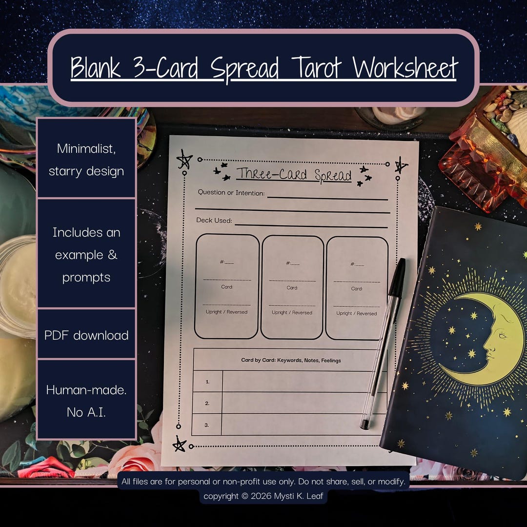 Blank 3-card Tarot Spread Worksheet | Minimalist | PDF | Downloadable ...