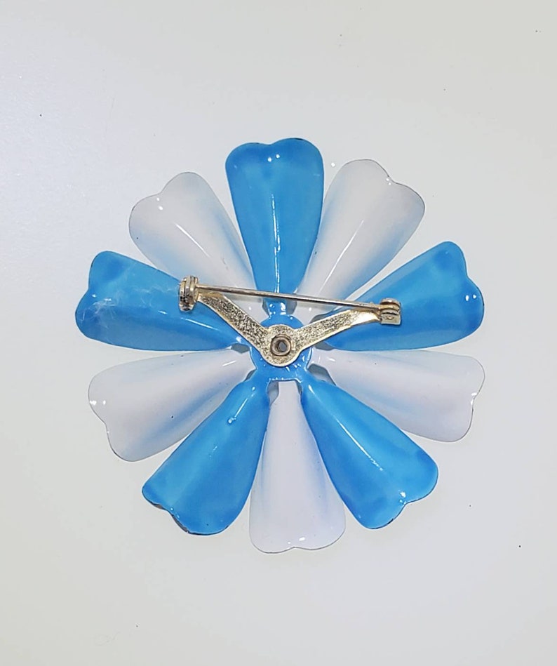 Vintage Mod 1960s enamel metal flower jewelry Bold springtime brooches Floral bloom lapel pins image 5