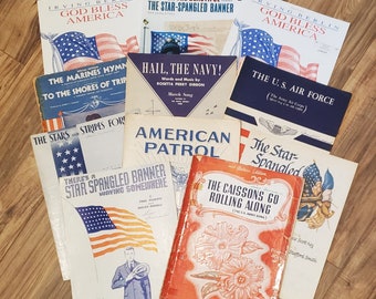 Vintage sheet music All patriotic music America US Army Navy Marines Air Force Stars and Stripes Star Spangled Banner 1930's to 2000's