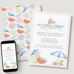 Seashell Birthday Invitation | Under the Sea Party, Canva Template (Digital Download)